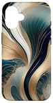 Coque pour iPhone 16 Harmonie dorée - Art abstrait sarcelle et or