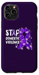 iPhone 11 Pro Stop Domestic Violence, purple roses in ribbon look, floral Case