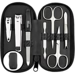 marQus kit manucure pedicure 7 pc. de Solingen - kit manucure professionnelle en simili-cuir aspect carbone, 2 coupe ongle, lime a ongles Solingen, pince à épiler, 2 ciseaux, pousse-cuticule