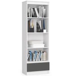 Bibliothèque de bureau AKORD R60 Blanche 60 cm 1 tiroir façade Gris Graphite 4 étagères 60x35x180 cm