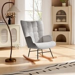 Fauteuil relax,Fauteuil à bascule, rocking chair en velours teddy, pieds en bois massif, pour salon, chambre, gris clair,68x72x92cm - Sunfecili