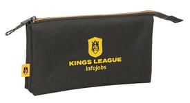 Safta Kings League Trousse Triple pour Enfant, idéale pour Les Enfants d'âge Scolaire, Confortable et Polyvalente, qualité et résistance, 22 x 3 x 12 cm, Couleur Noire, Noir, Estándar, Décontracté