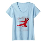 Womens Bruce Lee The Dragon Flying Kick Silhouette Vintage V-Neck T-Shirt