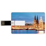 16G USB Flash Drives Credit Card Shape Winter Memory Stick Bank Card Style Hamburg Germany Old Town Hall with Christmas Tree Evening Historical Architecture Decorative Waterproof Pen Thumb Lovely Jump