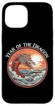 Coque pour iPhone 15 Année du Dragon #17 Sea Dragon Coucher de Soleil Vagues Rétro