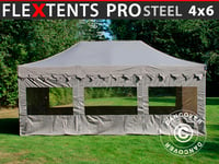 Snabbtält Depåtält Easy-up tält Eventtält Partytält FleXtents PRO Steel "Morocco" 4x6m Latte, inkl. 8 sidor