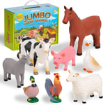 Learning Minds Set of 8 Jumbo Farm Animal Figures - Farm Animals For 1, 2, 3 - -