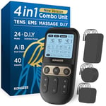 4 in 1 - D.I.Y & Tens Unit & EMS & Massage Muscle Stimulator, Dual Channel Therapy Machine for Pain Relief, FDA Cleared Rechargeable Electronic Pulse Massager,with 12pcs Electrode Pads