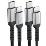 Câble USB C Lightning[2M,Lot de 2],Câble iPhone USB C Nylon Certifié MFi PD Cordon Lightning à Charge Rapide compatible avec Apple iPhone 14 13 12 11 Mini Pro Max (Argent)