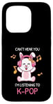 Coque pour iPhone 15 Pro Cadeau Kpop Bunny avec inscription « Can't Hear You I'm Listening To K-pop »