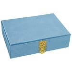 DRW Boîte à bijoux rectangulaire en velours bleu 28x20x7cm