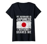 Womens My Husband Is Japanese Nothing Scares Me Wife V-Neck T-Shirt