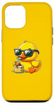 Coque pour iPhone 13 Canard jaune cool mangeant un gâteau drôle années 80 90 canard rétro