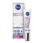 NIVEA CELLULAR Expert Filler Soin contour des yeux et lèvres (1 x 15 ml), Soin repulpant pour contour de l’œil et lèvres, Soin visage anti-âge enrichi en acide folique pur et acide hyaluronique