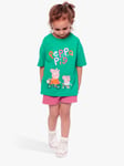 Fabric Flavours Kids' Peppa Pig Bike Over Sized T-Shirt & Colour Block Jogger Shorts Set, Green Turquoise/Multi