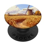 Wheat Fields With Windmills Landscape Vintage Graphic PopSockets Adhesive PopGrip