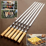 6 st Rostfritt Stål BBQ Platta Grillspett Utomhus Grill Långt Handtag Brun 6Pcs