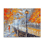 Walk the dog woman Autumn Street DIY Painting By Numbers Animal Hand-painted Canvas Oil Painting For Living Room Home Decor