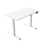 MARSGAMING MGD-ERGOPRO, Bureau à Réglage de Hauteur Électrique 73-118cm, Surface Ergonomique Fibre de Carbone, Structure Métallique, Support Casque et Gestion Câbles, Bureau Réglable 110x60cm, Blanc