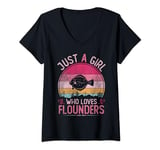 Womens Just A Girl Who Loves Flounders, Vintage Flounders Girls V-Neck T-Shirt