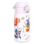 Ion8 Gourde Enfant Acier Inox 400ml, Anti-Fuite, Facile à Ouvrir, Verrouillage Sécurisé, Lavable au Lave-Vaisselle, Poignée de Transport, Facile à Nettoyer, Acier Inoxydable, Design Bande d'animaux