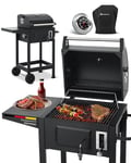 Juskys Barbecue au charbon de bois Missouri avec couvercle - Grande surface de cuisson, grille, bac à charbon réglable - Barbecue à charbon Barbecue chariot avec roulettes & housse de protection