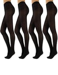 4 PAIRS WOMAN OPAQUE TIGHTS | SOFT MICROFIBER PANTYHOSE | BASIC STRETCHY TIGHTS WITH NUDE BRIEF AREA | BLACK | 50 DEN | MADE IN ITALY (S/M, Black)