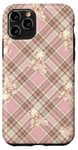 Coque pour iPhone 11 Pro Adorable ours en peluche Coquette Rose Plaid doux Fille Vintage