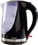 Daewoo LED Kettle, Colour Changing Kettle With 1.7-Litre, Black/Clear