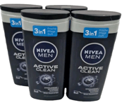 NIVEA Men Deep Active Clean Active Carbon Shower Care Body Face Hair, 4 PACK