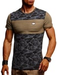 Leif Nelson T-Shirt d'été pour Homme avec col Rond, Coupe Droite en Coton, t-Shirt décontracté pour Homme, t-Shirt à Manches Courtes Stretch, Kaki/Noir, S