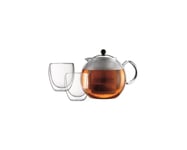 Bodum ASSAM SET Tea Press (1.5 L/51 oz) and Glases (Double-walled, 0.25 L/8 oz) - Shiny