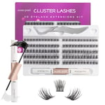 Individual Lashes with Lash Bond and Seal 120 Cluster Lashes Eyelash Extension Kit Thin Band Lash Clusters Wide Stem Lash Extensions Mix C/CC/D Curl 10-16mm Length False Eyelashes with Glue - OP28