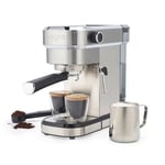 Salter Espresso Machine with Milk Frother – Single Or Double Shot, 20-Bar Italian Pressure Pump, Ground Coffee Compatible, 1.1L Detachable Water Tank, Includes Stainless Steel Milk Jug, 1350W, EK6139