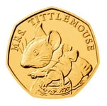 Mint 24K carat Gold Plated 2018 Unblemished Brilliant Uncirculated Mrs.Tittlemouse 50p Fifty Pence Coin with Capsule Holder in a Pouch Wallet included