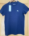 Women’s Lacoste Sport T-shirt Size 34 Marine Blue Ultra Dry Logo Short Sleeve