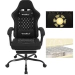 WOLTU Chaise Gaming Massante, Fauteuil Gamer, avec Coussin à Ressorts, Soutien Lombaire Massant, Chaise Ergonomique, Appui-tête, Repose-Pieds, Charge 150kg, Tissu Maille, Noir+Blanc, GS08sz