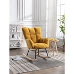 Wishdor - Rocking chair, fauteuil à bascule en peluche moderne du milieu du siècle, siège rembourré, en tissu, jaune