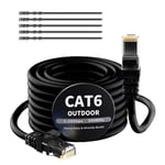 10 mètres Câble Ethernet extérieur CAT6 Noir,câble réseau Internet,Gigabit,robuste,étanche,pose directe,pour caméra POE,câble de raccordement,LAN Long Cat 6/5e/5 RJ45+25 attaches de câble.[G865]