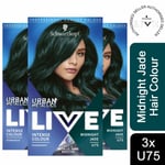 3x Schwarzkopf Live Urban Metallics Permanent Hair Dye, U75 Midnight Jade