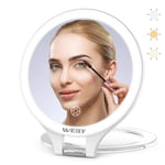 WEILY Miroir Maquillage, 10X/1X Miroir Grossissant Lumineux, Double Face Miroir de Voyage, avec 3 Lumières de Couleur, Contrôle Tactile, Rechargeable Portable Miroir pour Chambre (Blanc)