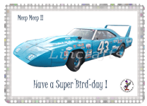 American Car Dragracing Birthday Card. Plymouth Superbird. Santa Pod Auto Art.