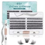 SISILILY Lash Extension Kit-Individual Lashes with Bond and Seal-120 Lash Clusters DIY False Eyelashes Mega Cluster Lashes with Eyelash Glue and Lash Tweezers C D Curl 10/12/14/15/16mm（DM27-mix)