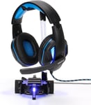 Support Casque Gaming avec Hub USB à 4 Ports, Eclairage LED de 7 Couleurs Réglables, Manche en Acrylique Flexible, Repose Casque Audio Universel pour Gamers - Base Légère, pour PC, PS5, Xbox