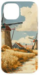 iPhone 14 Wheat Fields With Windmills Landscape Vintage Graphic Case