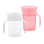 Twistshake 2x Gobelet 360 Anti-Éclaboussures Pour Bébé Avec Joint En Silicone - 230ml | Gobelet D'entraînement Pour Enfants | Bouteille D'eau Étanche | Sans BPA | Blanc Rose