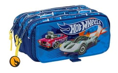 Hot Wheels Sonny Trousse Triple Grande Trousse pour Enfant, idéale pour Les Enfants d'âge Scolaire, Confortable et Polyvalente, qualité et résistance, 21,5 x 8 x 10 cm, Couleur Bleu Marine, Bleu