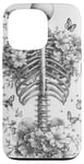 iPhone 13 Pro Skeleton Ribcage Anatomy with Flowers Butterflies Case