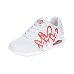 Skechers Women's UNO Dripping in Love Sneaker, White with Red Printed Duraleather/White Me, 2.5 UK