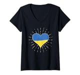 Womens Ukrainian Flag Vintage Heart Ukraine Fan Retro V-Neck T-Shirt